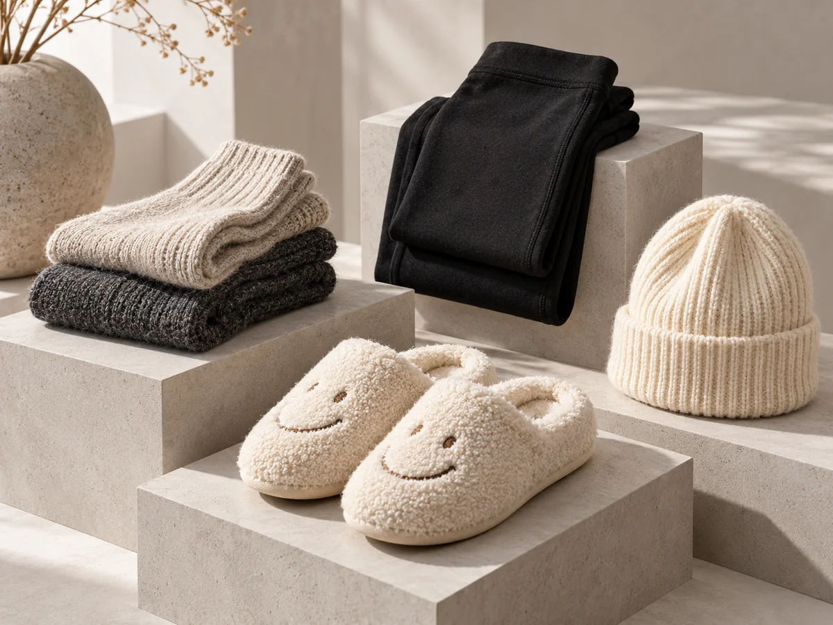 Textiles & slippers – styled range illustration