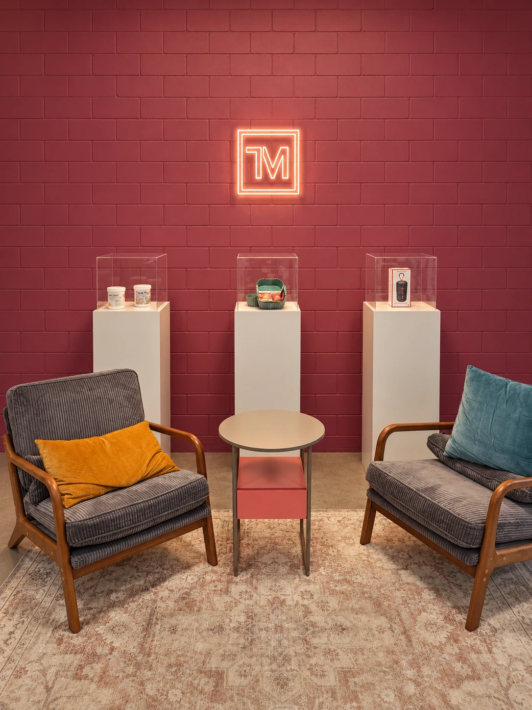 Retouched MONKS seating area and product display