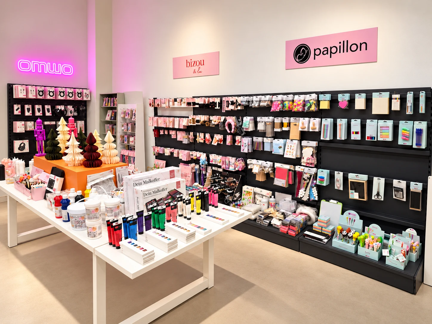 Product display featuring craft supplies and MONKS own brands